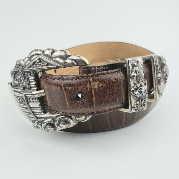 Brighton Museum Dark Brown Leather Belt with Silver Noah Ark Details Vintage Brighton Museum Belt 1995 M36303 Noah main image 4
